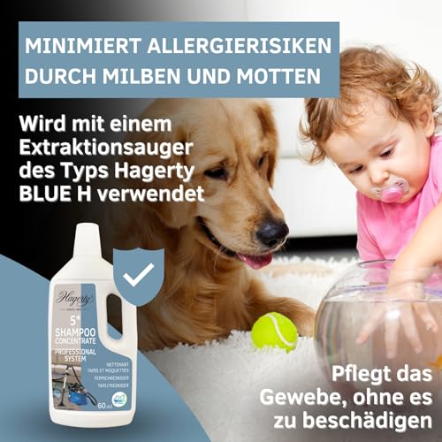 Hagerty Teppichreiniger 1L Shampoo Concentrate I Teppichshampoo für Waschsauger zum Entfernen von Flecken und Gerüchen I Hochwirksames Polsterreiniger Konzentrat zur porentiefen Reinigung
