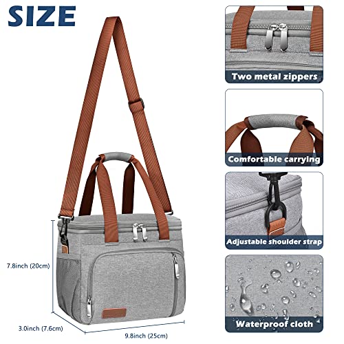 Miycoo Insulated Lunch Bag For Women Men Reusable Lunch Box For Office Work - Leakproof Soft Adults Lunch Cooler Bag With Adjustable Shoulder Belt Grey #TOP6