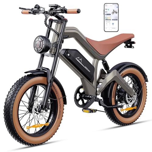 FREEJOYER E Bike Herren, 20 * 4.0' All-Terrain Fat Reifen Elektrofahrrad mit 250W 74NM Motor 48V 18.2Ah Akku, mit APP, 25km/h bis zu 100km, 7-Gang Getriebe Scheibenbremse, M20