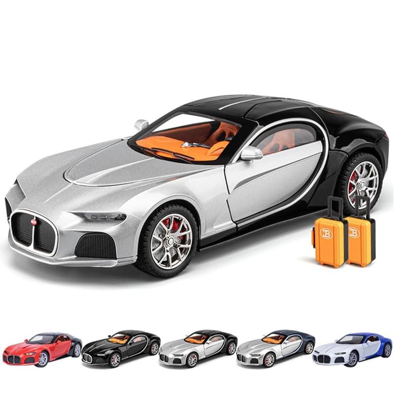 Image of Play Boy 1:24 Bugatti Model Diecast Metal Alloy Pullback Toy Vehicle with Openable Doors Light and Music Car for Kids (Multicolor)