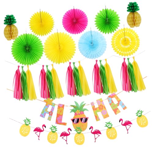 Guirlande tropicale ananas et flamant rose ORFOFE pour décoration de fête hawaïenne