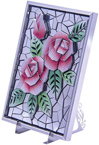 3D Metal Puzzle, Microworld Rose Flower Photo Frame Metal Model Kit, DIY 3D Puzzle for Adult, Brain Teaser Art Craft Home Decor Gift Toys for Teen