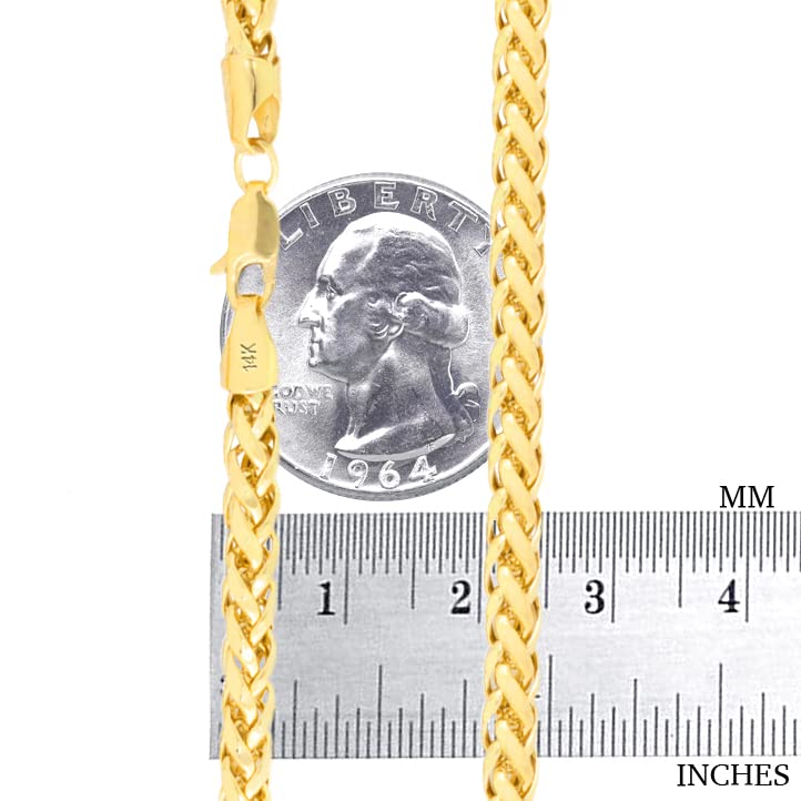 Nuragold 14k Real Yellow Gold Spiga Wheat 4mm Rounded Foxtail Palm Chain Necklace (16"-30") Italian Jewelry for Men4