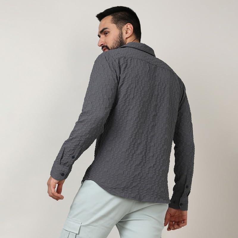 Image of CAHOOT Men's Twisted Crease Shirt for Casual Wear | Spread Collar | Long Sleeve | Button Closure | Shirt Crafted with Comfort Fit for Everyday Wear