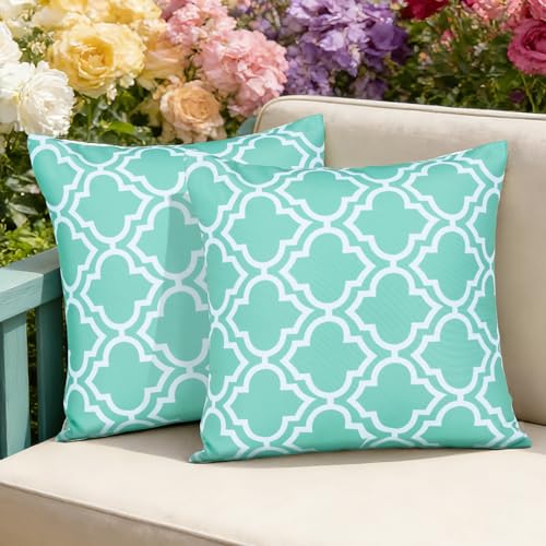 Eternal Beauty 18X18'' Set of 2 Outdoor Decorative Pillow Covers Waterproof Outdoor Pillow Covers for Spring Summer Patio Throw Pillows, 18X18 inches,Turquoise
