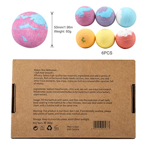 Bath Bombs Gift Set, Handmade Fizzies Bath Salt Bombs, Bubble Spa Kit (60G X 6Pcs) #TOP3