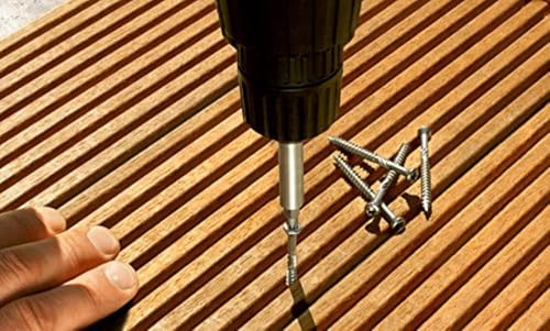 Connex Terrassenschrauben 5,0 x 60 mm - 240 Stück - Mit Bohrspitze & Schneidkerbe - Senkkopf - TX-Antrieb - Rostfreier Edelstahl C1 - Inkl. Magnethalter & 2 Bits / Schrauben-Eimer / B30251