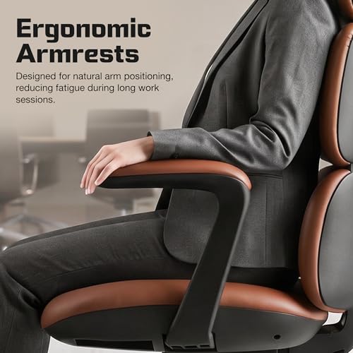 Image of DROGO Cloud Ergonomic Office Chair for Work from Home | Premium Vegan Leather with 3-Section High Backrest Cushion | Computer Chair with 4 Recline Tilt-Lock Positions & Heavy Duty Metal Base (Tan)