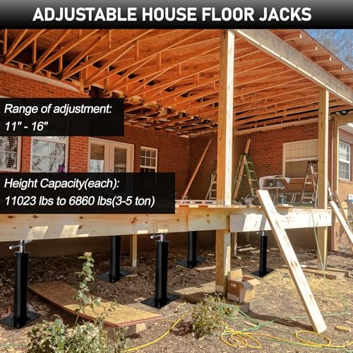 House Floor Jacks for Leveling, 4 PCS Adjustable Jack Post 11"-16" Basement Floor Jack, Screw Floor Jack Post Supports Stabilizer Jacks for House Foundation, Stairs, Porches, Roof Beams by NAXVIO - Used condition - Image 7