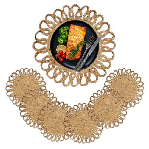 Jute Hand Braided Placemats Set of 6 | 14 Inches Artistic Round Tablemats for Kitchen Dining Table Top Sustainable Rug Mats & Dinner Table Plate Pads Mates Rustic Natural Fiber Vintage Natural Beige by INDIAN ARTISTIC - Used condition - US$21.81