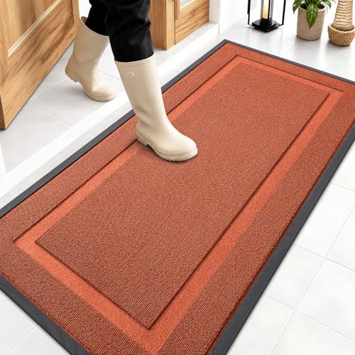 Image of OLANLY Front Door Mat Indoor Outdoor Entrance, Waterproof All-Season, All-Weather Doormat, Sturdy Natural Rubber, Low Profile, Easy Clean Patio Porch Entryway Mat, 47x23, Vermillion Red