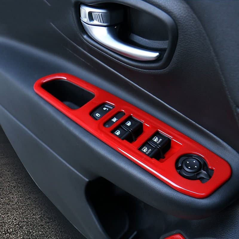 Protège-poignées Intérieures Pour Jeep Renegade 2015-2017 | 4 Pièces En Simili Cuir Noir/rouge Vin