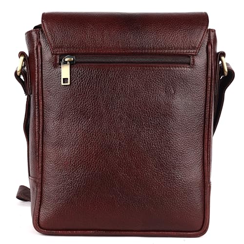 Image of Unisex Genuine Leather Messenger Sling Bag - Stylish Crossbody Shoulder Bag for Men & Women - Compact Travel & Office Satchel with Adjustable Strap