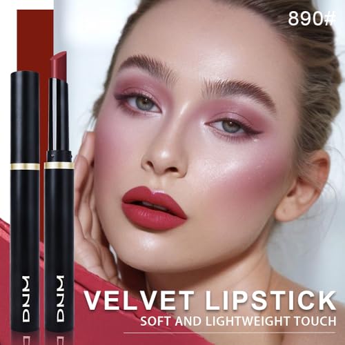 Image of evpct Rose Red Velvet Matte Lipstick, High Pigmented Slim Lipstick Long Lasting Waterproof for Women Gift, Velvet Silky Lip Stick Stain Color Makeup Blendable 24 Hours Original Makeup Labiales, 890#