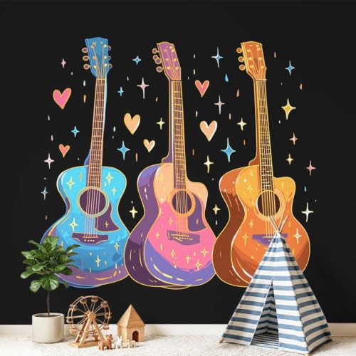 Papel pintado de fieltro con diseño de guitarra en forma de corazón, para dormitorio, arte pop, música, salón, habitación infantil, decoración de pared, 450 x 315 cm