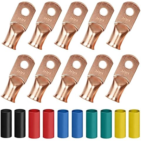 BBKON 10 Pcs 1AWG-5/16" Battery Terminal Connectors, 1 Gauge Wire Connector, Battery Lugs Wire Lugs, Heavy Duty Battery Cable Closed End, Tubular Ring Terminals Connectors with 3:1 Heat Shrink Tubing Cover