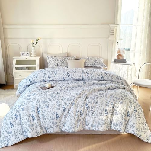 EAVD Queen Comforter Set White and Blue Floral Bedding Set for Women Soft Microfiber 3-Piece Vintage Garden Floral Comforter Set with 2 Pillowcases Botanical Bedding Set for All-Season by EAVD - Used condition - US$26.75
