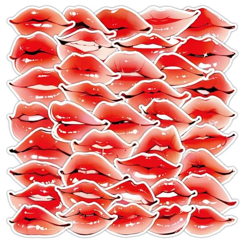 50PCS Sexy Red Lips Stickers for Adults,Waterproof Stickers Pack for Laptops Skateboards Water Bottles Bikes Guitar Motorcycle Helmet