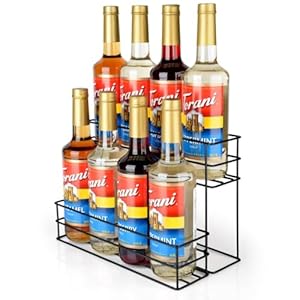 8 Bottle Capacity Coffee Syrup Organizer 2 Tier Coffee Syrup Stand Shelf for Coffee Bar Kitchen Small Wine Rack for Bar Family Storage for Syrup Wine Dressing