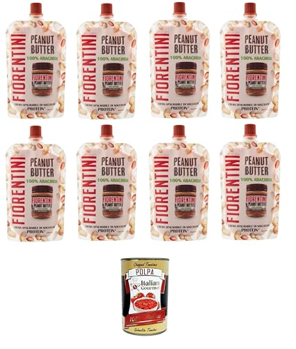 Fiorentini Mantequilla de cacahuete 100% arachidi en bolsa, 100% cacahuetes, 8 x 100 g + Polpa italiana gourmet 400 g