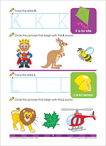 School Zone Preschool Scholar Workbook: 32 Pages, Pre-K, Beginning Sounds, Letter Recognition, Tracing, Printing, Counting 1-10, Ages 3 to 5