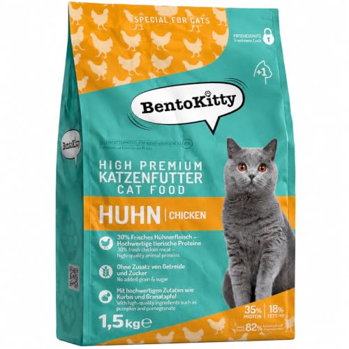 BentoKitty Huhn 1 5 kg Getreidefreies High Premium Katzenfutter Trockenfutter | 71% tierische Zutaten & 30% frisches Huhn | Zuckerfrei & ohne künstliche Zusätze Alleinfuttermittel