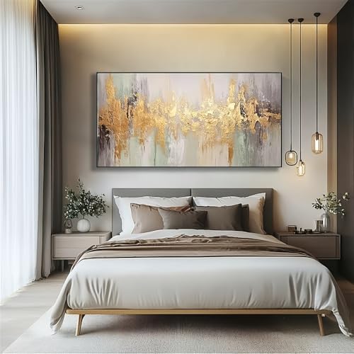 Tableau à l'huile moderne abstrait encadré 75x150cm pour grand mur
