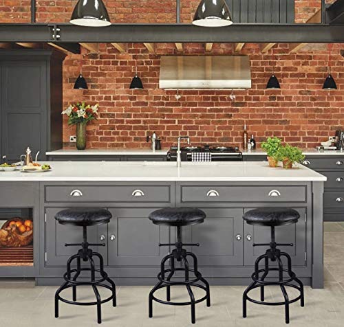 Diwhy Industrial Vintage Bar Stool,Kitchen Counter Height Adjustable Pipe Stool,Cast Iron Stool,Swivel Bar Stool,Metal Stool,27 Inch,Fully Welded Set Of 2 (Black Pu Leather Top) #TOP7