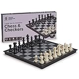 Tabla magnética versátil: juega ajedrez y damas donde quiera que vayas con este práctico juego magnético de viaje; la tabla de jugar mide 36 x 36 x 2,25 cm