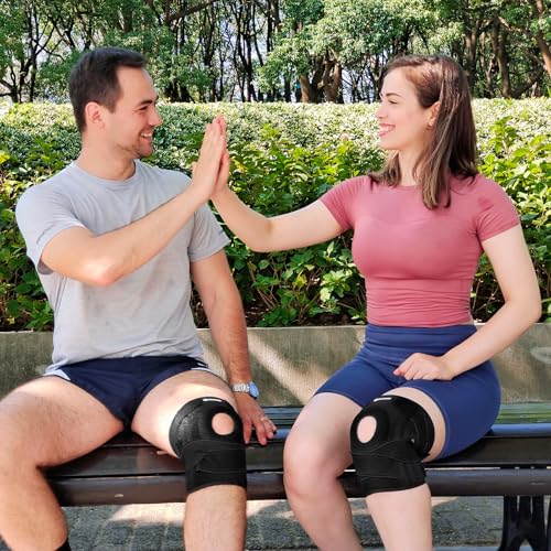 Image of DOUFURT Knee Brace for Men & Women, Side Stabilizers & Patella Gel Pads | Plus Size Adjustable Knee Brace Support Relieves Meniscus Tears, Knee Pain, Arthritis, ACL /MCL Recovery, Daily Activities