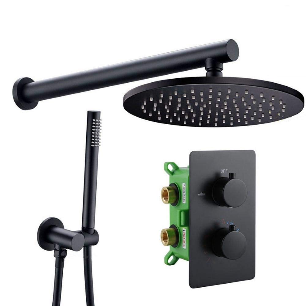 Huin Termostato a incasso con valvola in ottone massiccio con kit di controllo del volume a due vie Doccia a pioggia termostatica nero opaco Alba