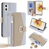 YOUULAR Capa carteira com alça transversal compatível com Motorola Moto G53 5G/G13 4G/G23 4G/G53Y 5G/G53J 5G, bolsa magnética com zíper, capa flip de couro PU à prova de choque com suporte azul