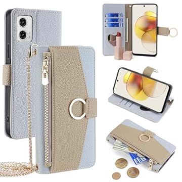 YOUULAR Capa carteira com alça transversal compatível com Motorola Moto G53 5G/G13 4G/G23 4G/G53Y 5G/G53J 5G, bolsa magnética com zíper, capa flip de couro PU à prova de choque com suporte azul