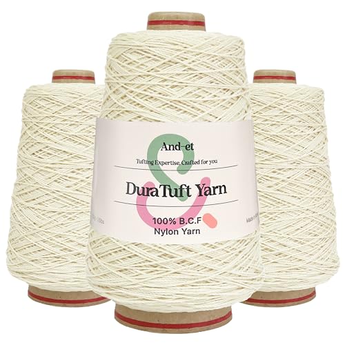 Image of And-et DuraTuft Yarn 45 Vibrant Colors Tufting Nylon Yarn Pack - Ideal for Crochet, Craft Projects -100% B.C.F. - 3 Cones x 1.66lbs(640yard) - Perfect for Rug Weaving and Knitting (02 Neutral Ivory)