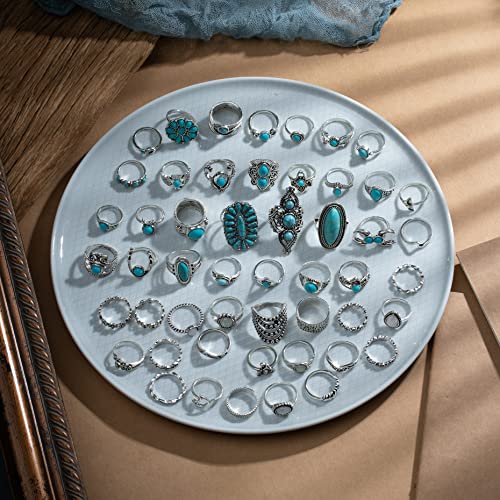 Mixcbe 50 Pcs Western Turquoise Rings Set For Women Rings Vintage Bohemian Stackable Gemstone Rings Boho Joint Knuckle Rings Midi Stacking Rings For Women Holiday Gifts thumb #4