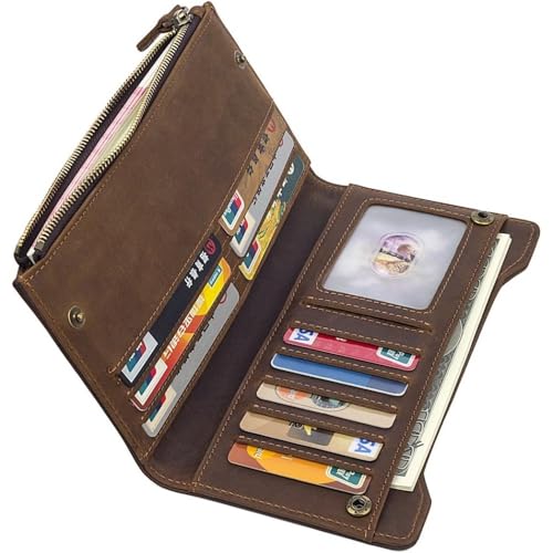 Genuine Leather Wallet for Men Vintage Long Bifold RFID Checkbook Holder (Brown)3