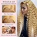 Honey Blonde Curly Lace Wig Human Hair 22 inch 13x4 HD Glueless Lace Front Honey Blonde Deep Wave Curly Wear and Go Glueless Wigs Human Hair Pre Plucked Pre Cut 180% Density #27 Colored for Women