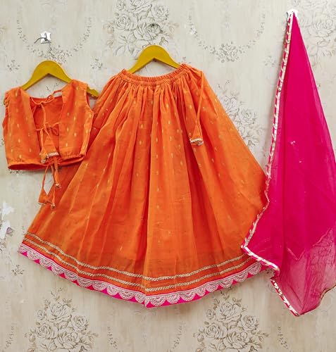 Image of Kids Traditional Lehenga Choli Set with Embroidered Pink Choli & Dupatta