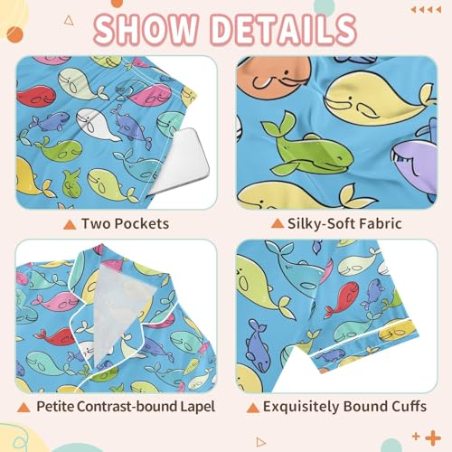 senya Color Small Whale Satin Summer Pajama Sets Silk Short Sleeve Button Down Sleepwear3