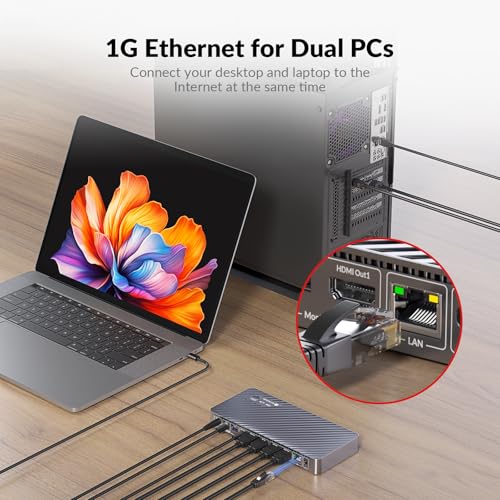 Image of AV Access 8K KVM Switch 2 Monitors 2 Computers for Laptop & Desktop, 100W PD, GbE, 4xUSB 3.2 10Gbps USB C Hub, KVM Docking Station Dual Monitor 8K@60Hz /4K@165Hz, Audio, SD, Remote Switch