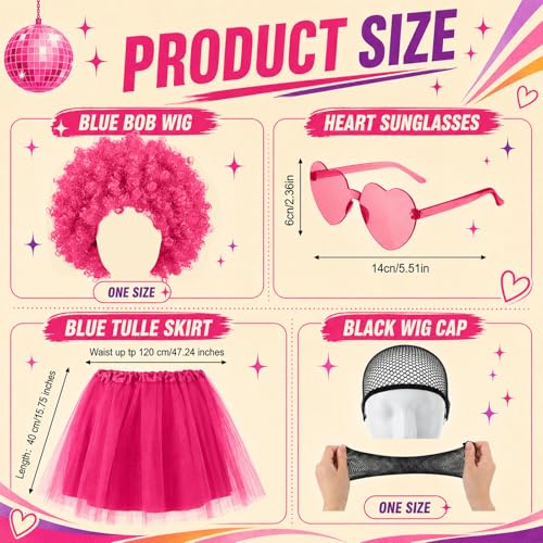 Image of Wesiti 24 Pcs 6 Sets Wigs Tutus Glasses for Women Costume,Neon,Mix