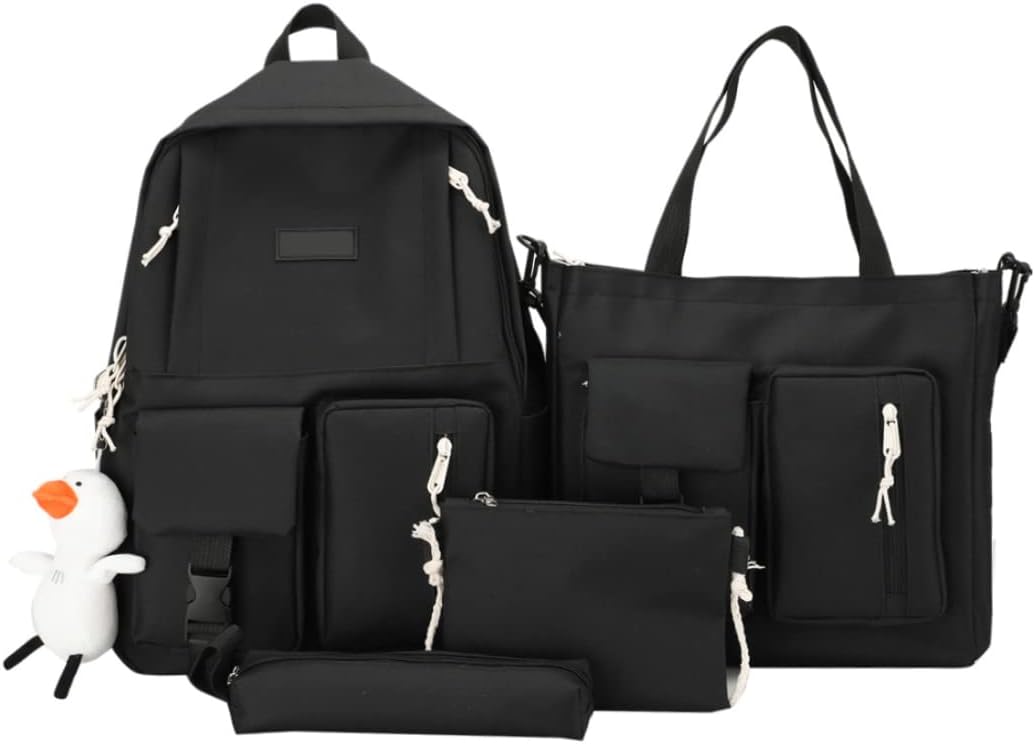 4PCS Canvas Backpack Combo Set School Bags with Shoulder Bag Pencil