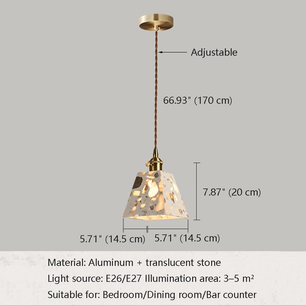 Suspension En Pierre Translucide, Lampe Suspendue Pyramidale Dorée E26