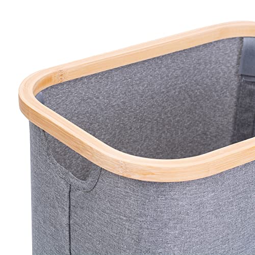 Mimo Style Cesto Para Lavanderia Cinza Com Alça De Bambu 30cm. Ideal Para Lavanderia, Área de Serviç