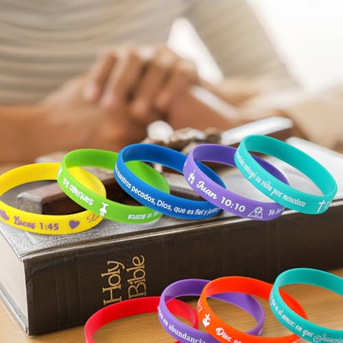 Skylety 60 Pcs Spanish Bible Verse Silicone Bracelets Bulk, Energetic by Skylety - Used condition - Image 4