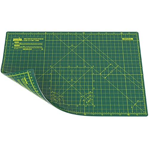 ANSIO Base De Corte A3 Doble Cara Auto Curación 5 Capas Para Costura y Manualidades - Imperial/Métrica 17 x 11 pulgadas / 42 x 27 cm- Verde/Verde