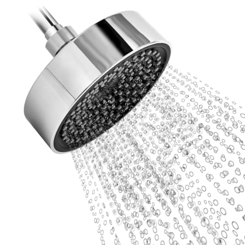 Image of HOUZA Round Shower Head for Bathroom | 4 Inch Single Flow Overhead Shower without Arm | Adjustable Bathroom Shower with Even Water Flow & Rust Resistant | Anti-Clog Silicone Nozzles for Wall Mounting