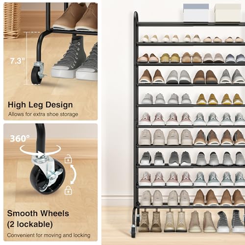Image of STO STO Expandable Shoe Rack, 10-Tier Metal Tall Shoe Rack for Garage, Up to 44 Pairs Adjustable Shoe Rack Storage for Front Door Entrance, Free Standing Shoe Rack Organizer for Entryway, Black