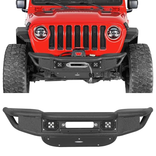 Hooke Road LOTUS Tube Front Bumper w/Skid Plate for Jeep Wrangler JL & Gladiator JT (2018-2026) Offroad Steel Bumper with Winch Plate and Bright Lights