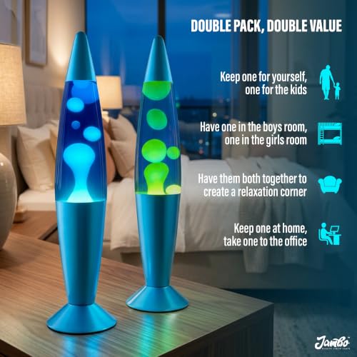 Image of JAMBO 2 Pack- 16 inch Beautiful Lamp- Blue with Blue /White Wax and Blue with Yellow Wax, Relaxing Liquid Lamp, Night Light Nightlight, Lamps for Adults Teens Kid